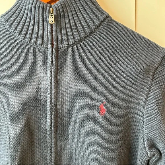 🧥 Polo Ralph Lauren Zip Up Sweater – Navy Blue with Red Logo Boys Large - Picture 2 of 4